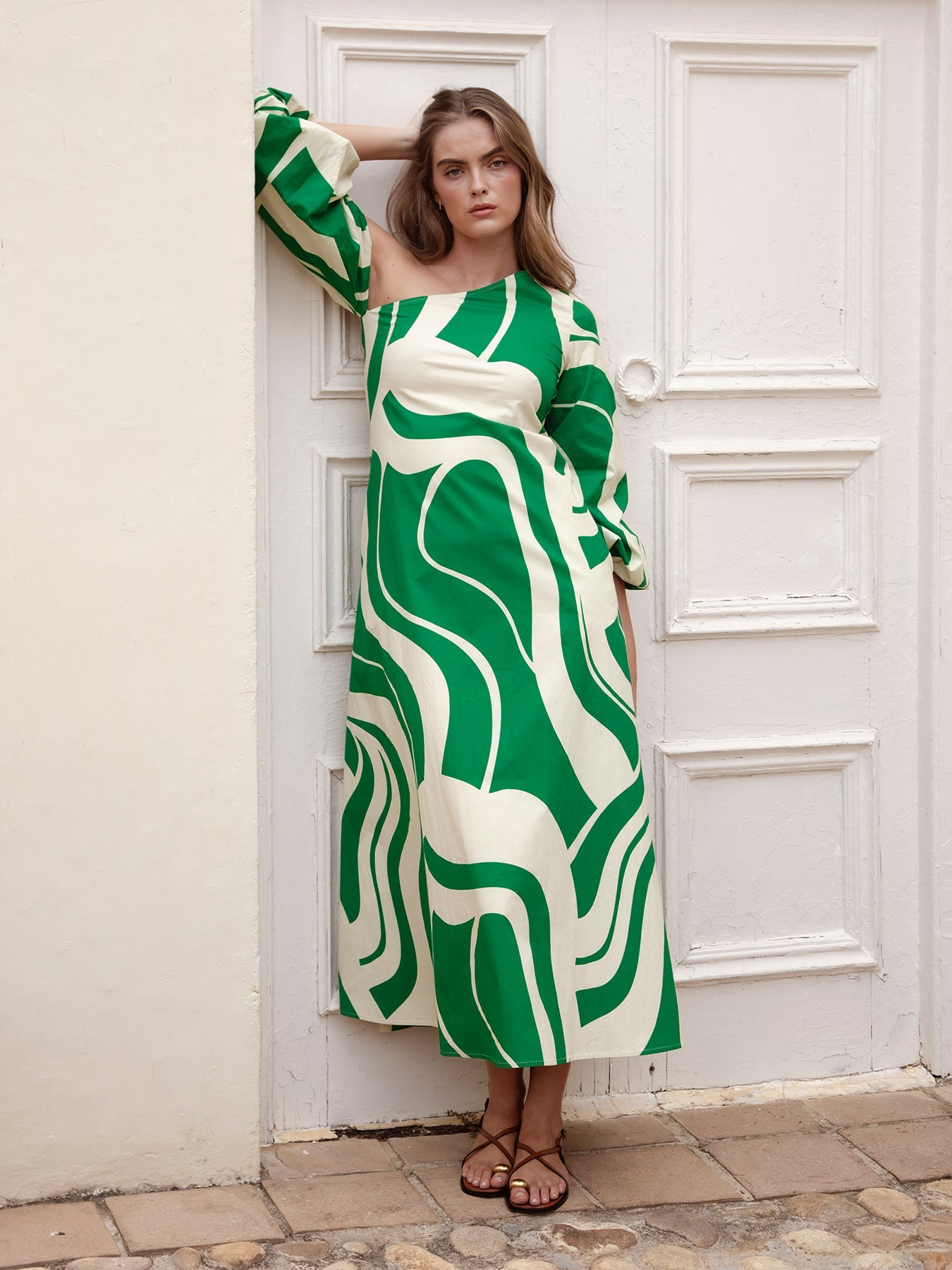 Printed Cotton Poplin Niva Dress | Luze Olive