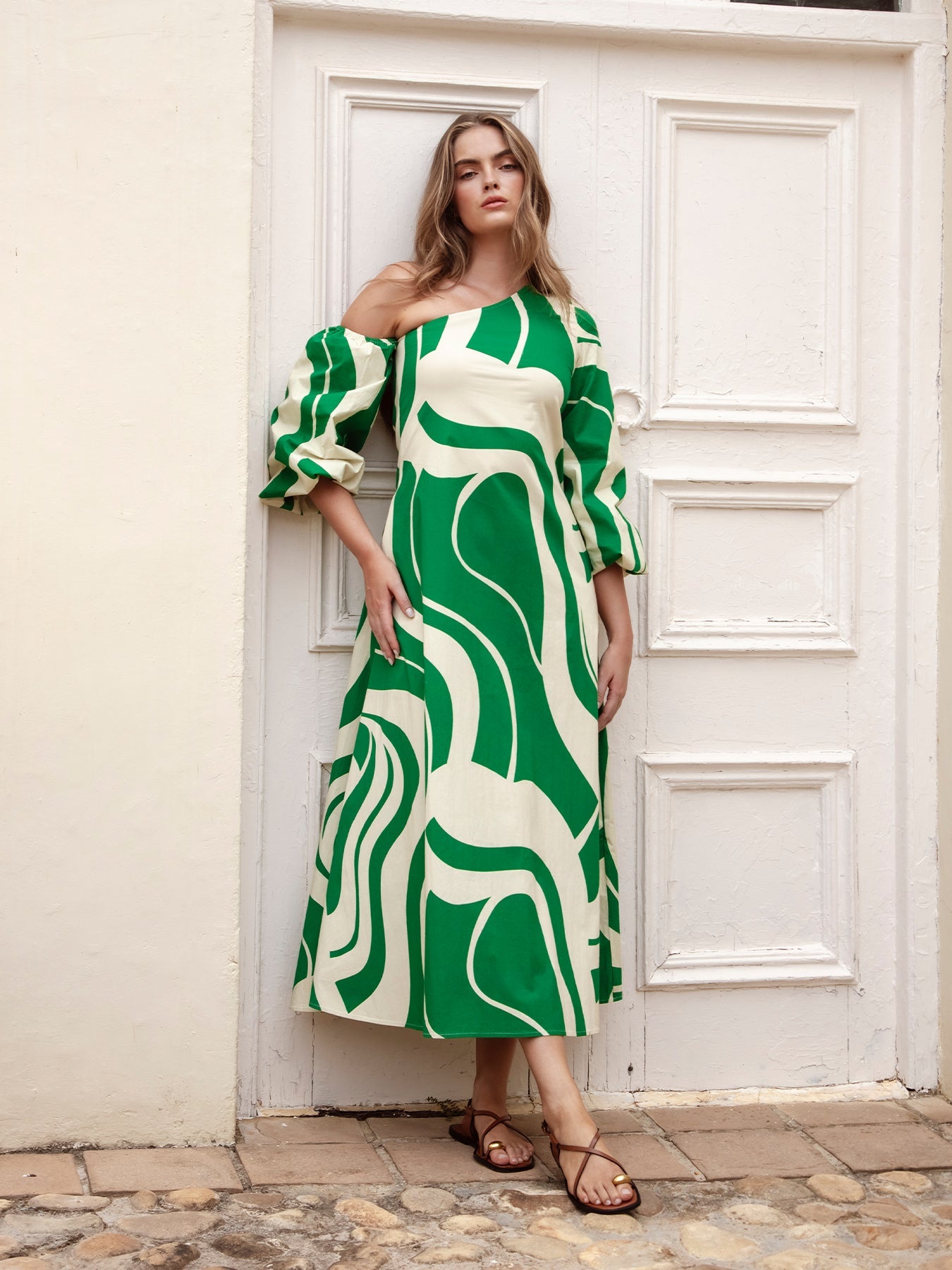 Printed Cotton Poplin Niva Dress | Luze Olive