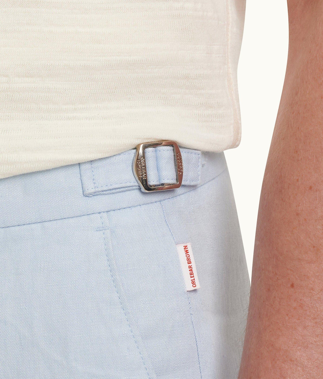 Norwich Linen Tailored Fit O.B Stripe Linen Shorts | Ice Blue