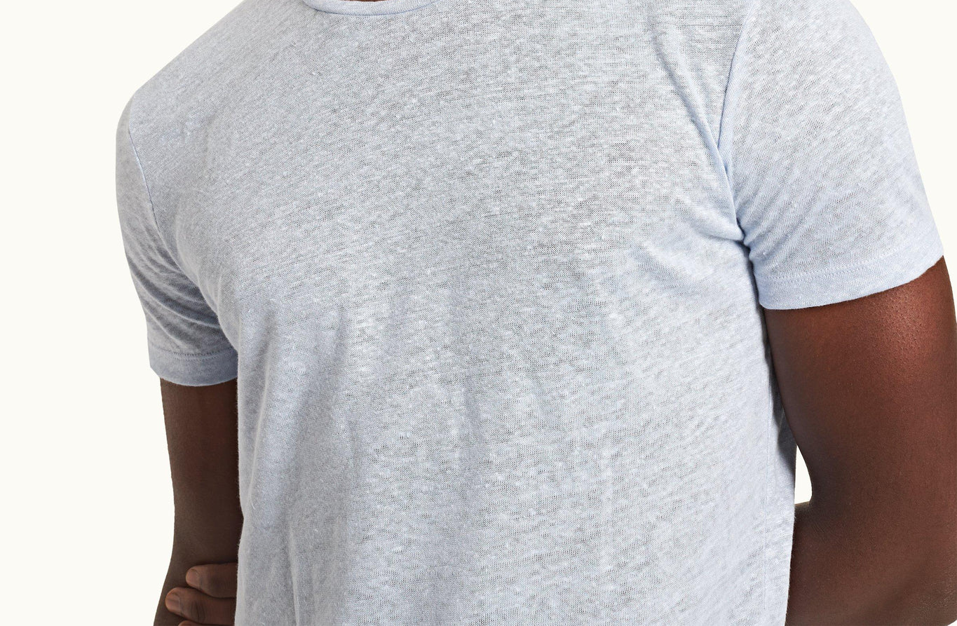 OB-T Linen Crew Neck Linen T-Shirt | Soft Blue
