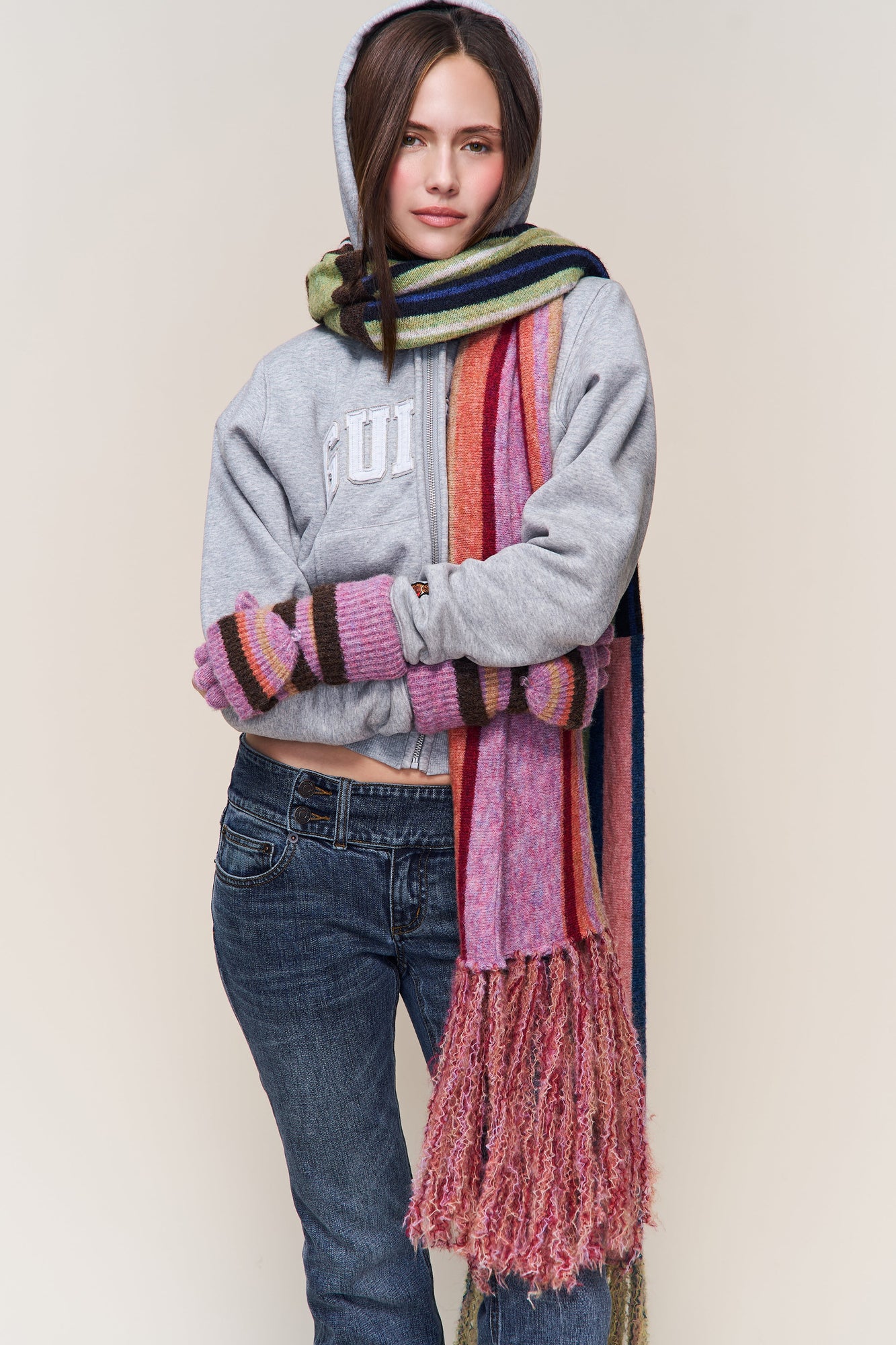 Womens | Knit Scarf | Striped Matcha Green