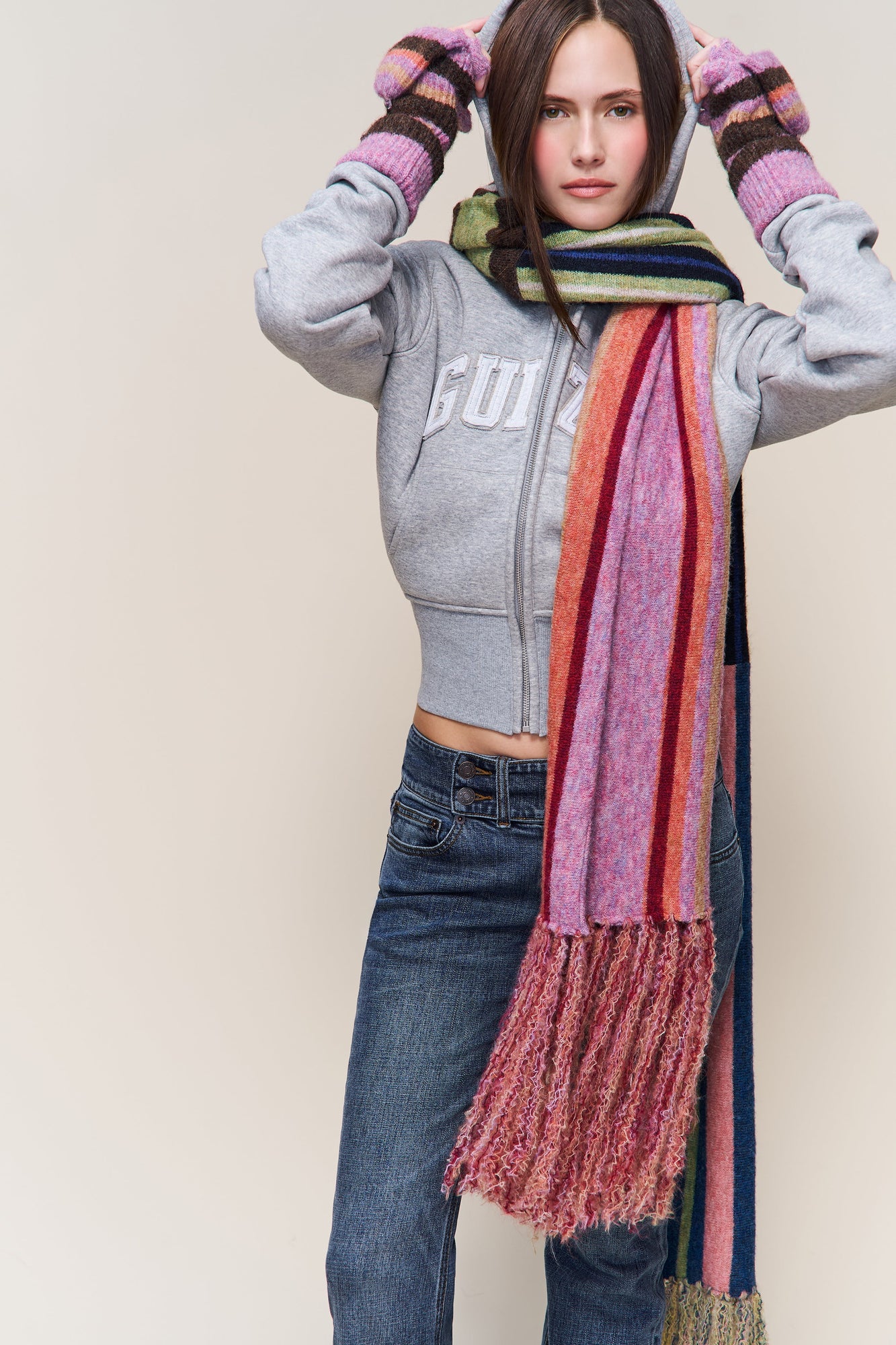 Womens | Knit Scarf | Striped Matcha Green