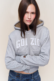 Womens | Guizio Zip Up Fitted Fur Hoodie | Heather Grey