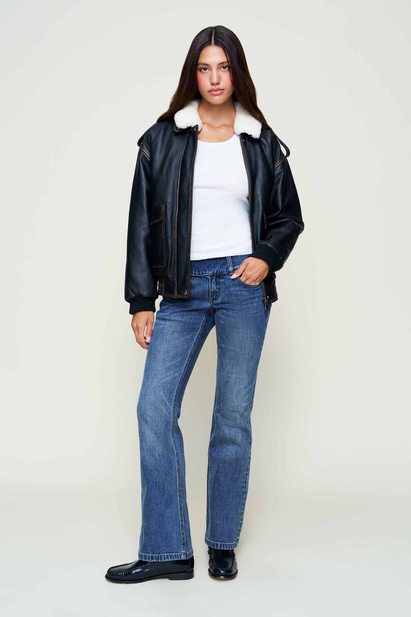 Womens | Hugo Vintage Leather Bomber | Dark Chocolate