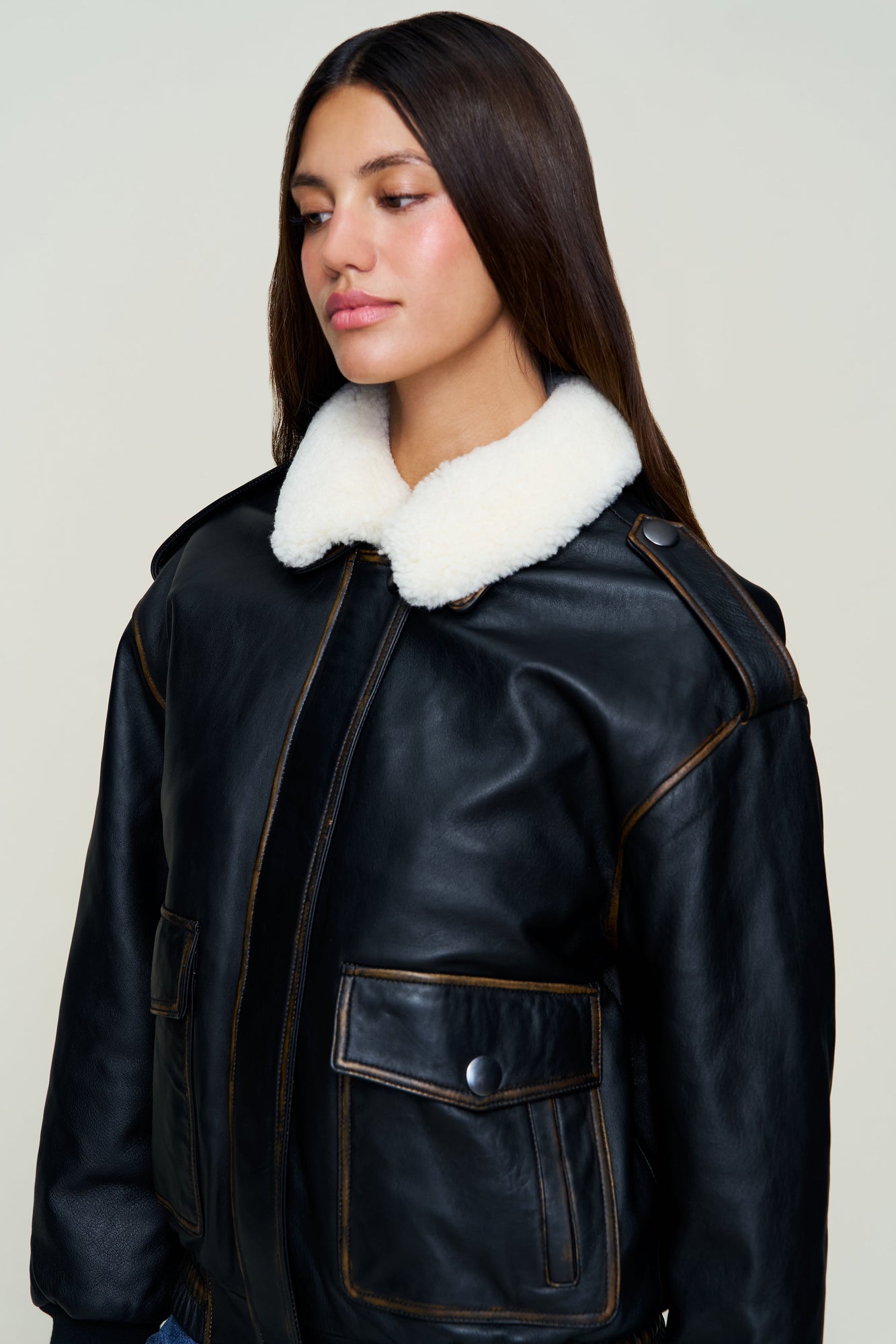 Womens | Hugo Vintage Leather Bomber | Dark Chocolate