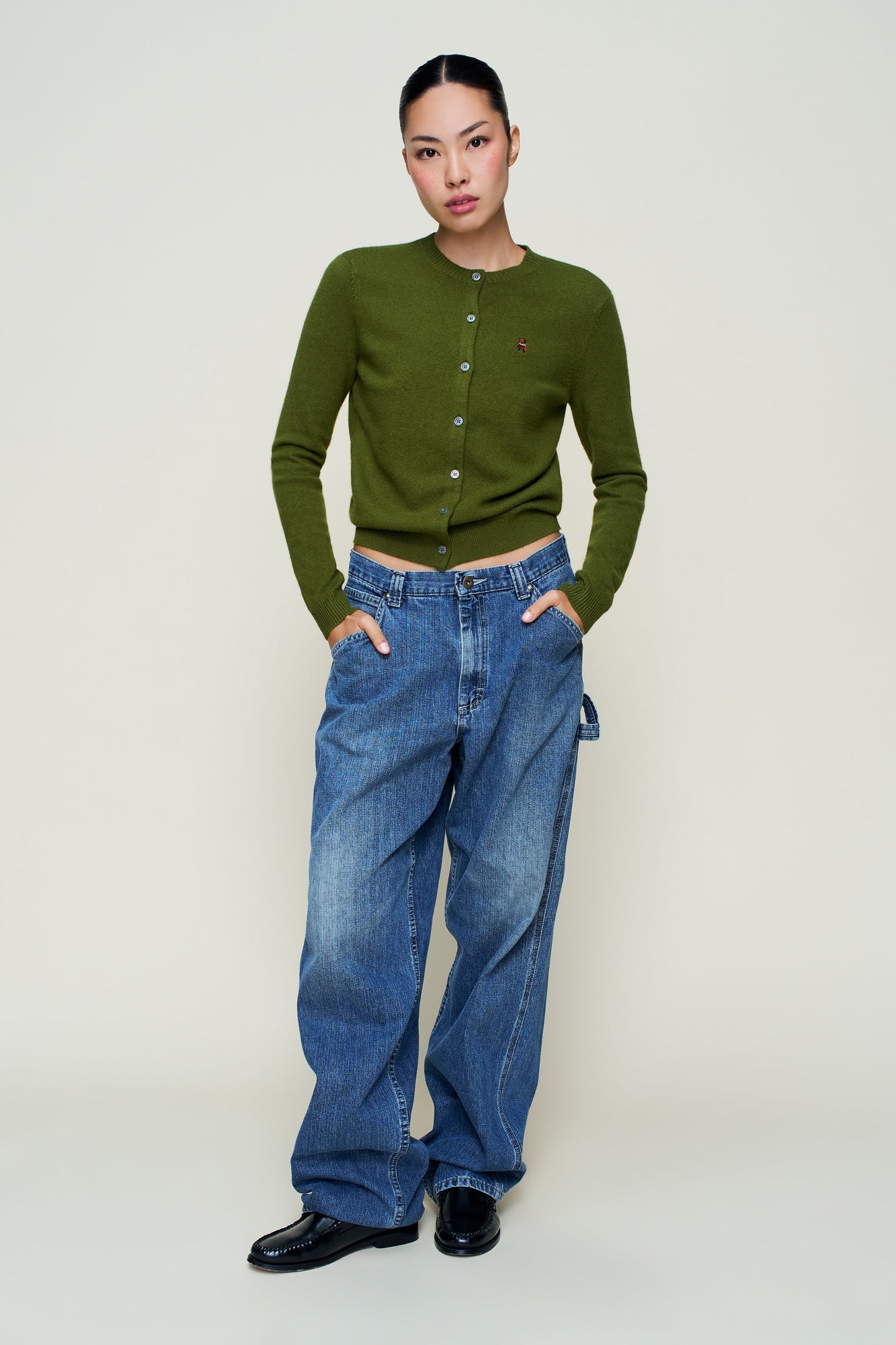 Womens | June Relaxed Wool Cardigan | Matcha Green