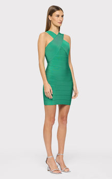 Crossover Halter Mini Dress | Green Opal