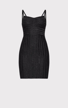 Lurex Eyelash Sweetheart Dress | Metallic Black