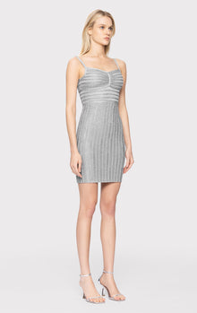 Lurex Eyelash Sweetheart Dress | Metallic Silver