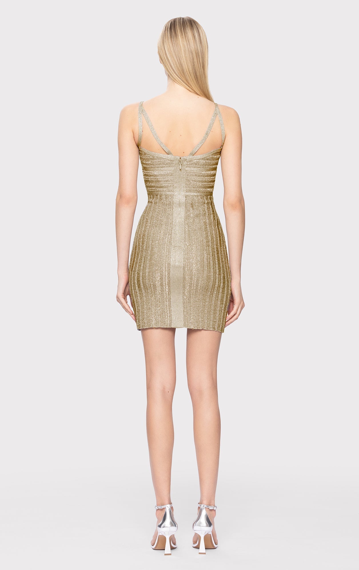 Lurex Eyelash Sweetheart Dress | Metallic Gold