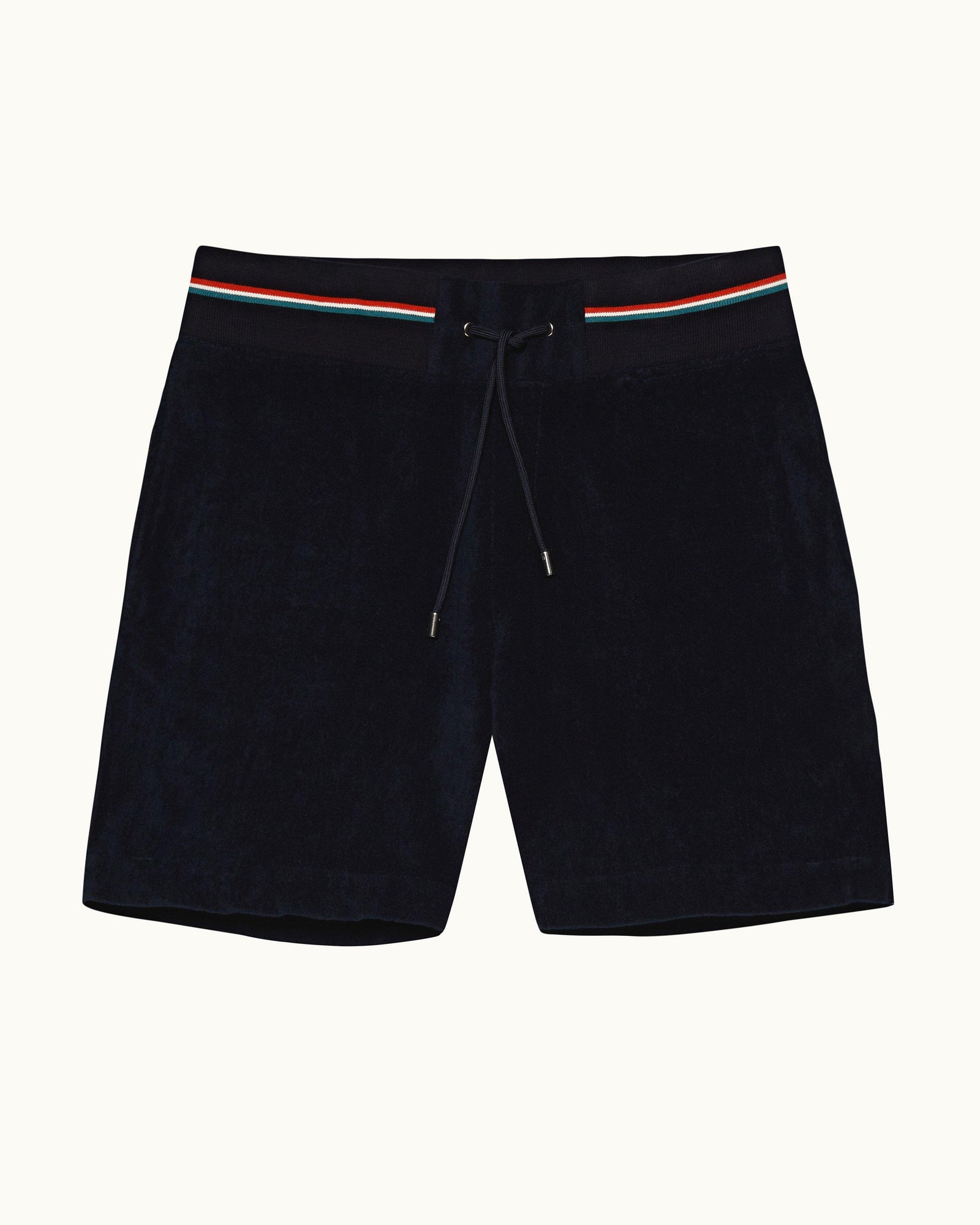 Navy O.B Stripe Tipping Towelling Sweat Shorts | Navy