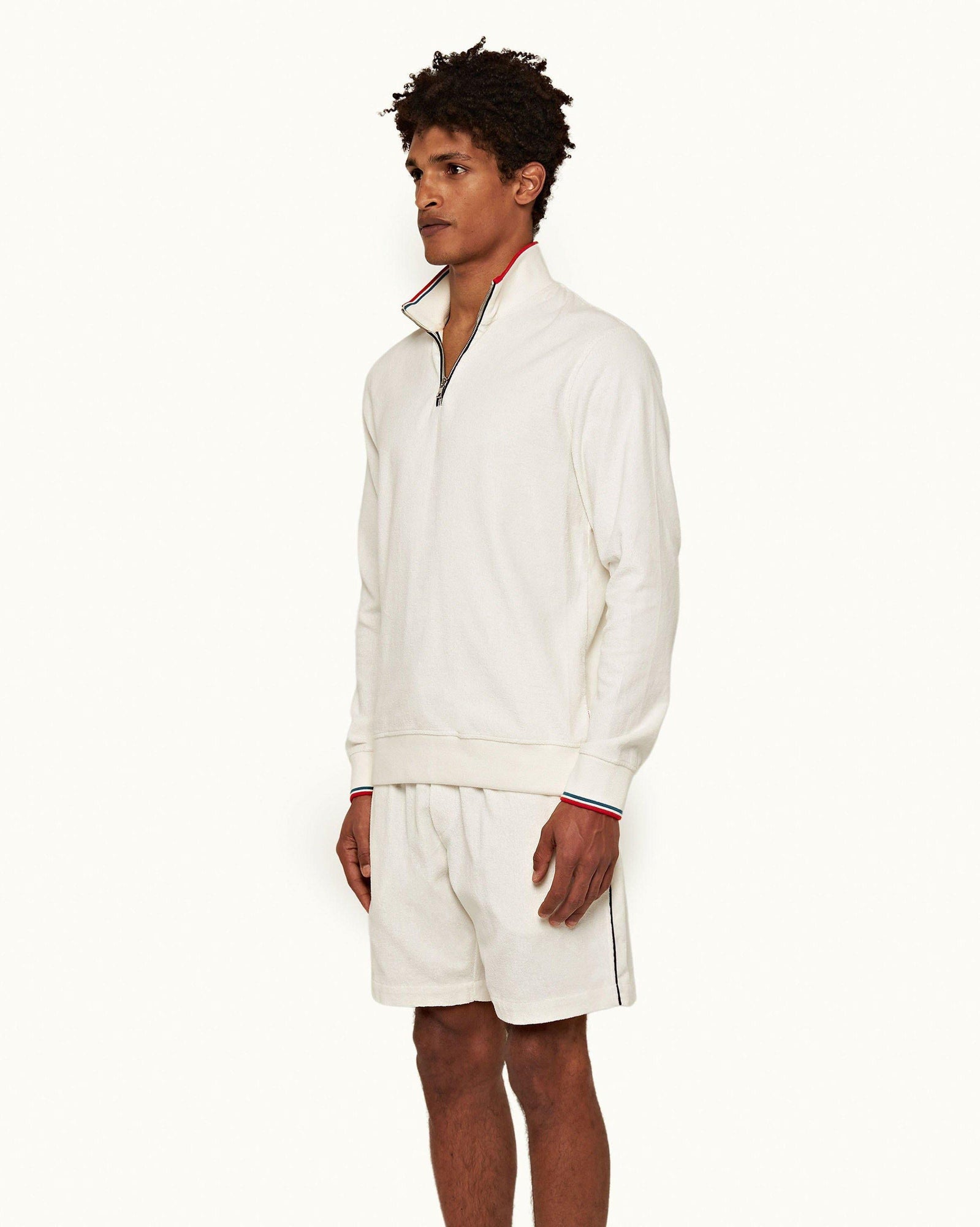 White Sand O.B Stripe Tipping Towelling Sweat Shorts | White Sand