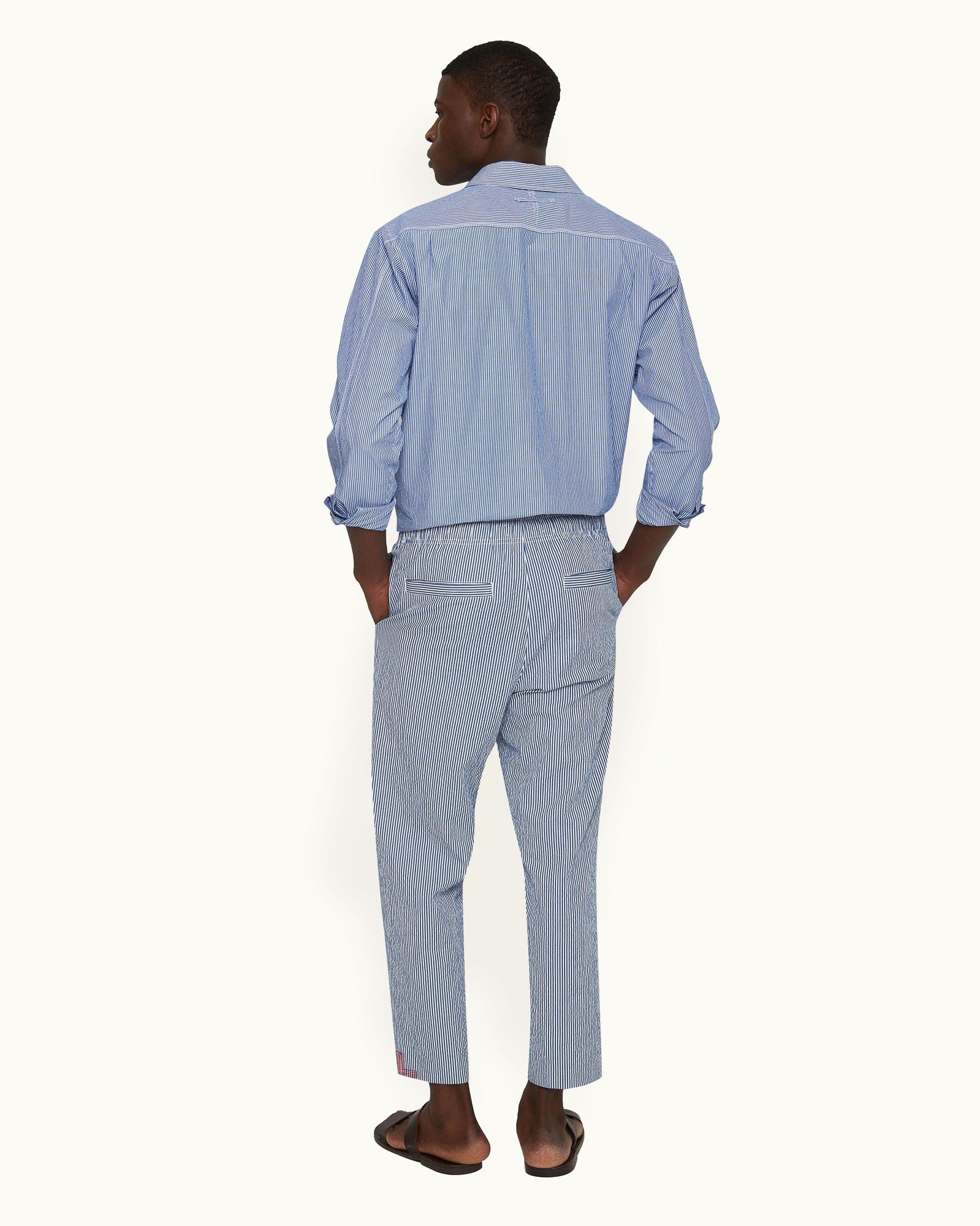 Men | Alex Seersucker Trouser | Blueberry/White Stripe
