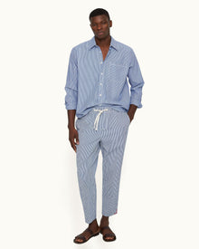 Men | Alex Seersucker Trouser | Blueberry/White Stripe