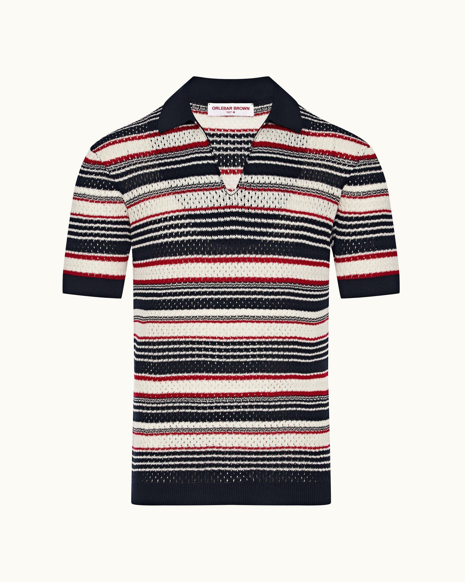 Matchstick/Night Iris Crochet Stripe Mercerised Organic Cotton Polo Shirt | Matchstick/Night Iris