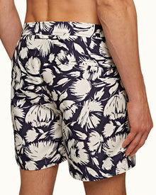 Bulldog Navy/White Sand Mid-Length Floral Swim Shorts | Navy/White Sand
