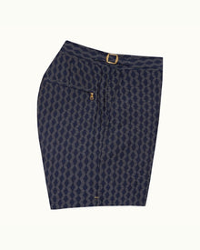 Bulldog Navy/Cloud Catto Jacquard Mid-Length Swim Shorts | Navy/Cloud