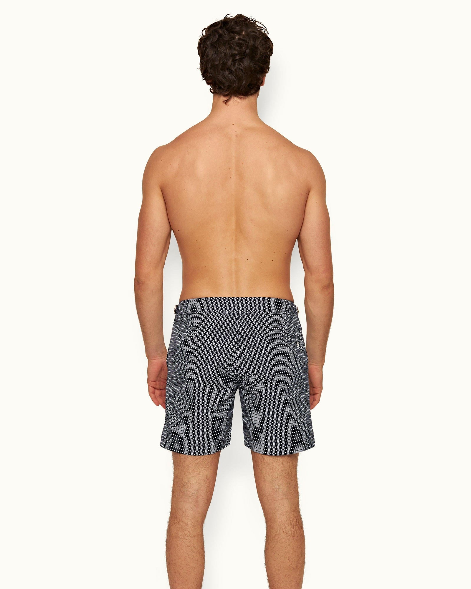 Bulldog Midnight Navy/White Geo Pointpart Mid-Length Swim Shorts | Midnight Navy/White