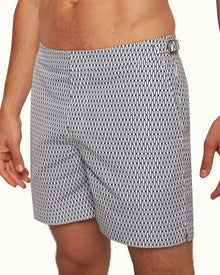 Bulldog White/Midnight Navy Geo Pointpart Mid-Length Swim Shorts | White/Midnight Navy