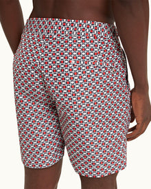 Vermillion Geo Tela Mid-Length Swim Shorts | Vermillion