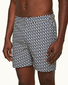 Bulldog Midnight Navy Lacuna Jacquard Mid-Length Swim Shorts | Midnight Navy