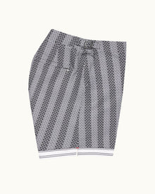 Kids | Bulldog Rills Print Mid-Length Swim Shorts Woven In France in Night Iris/White Sand colour | Night Iris/White Sand