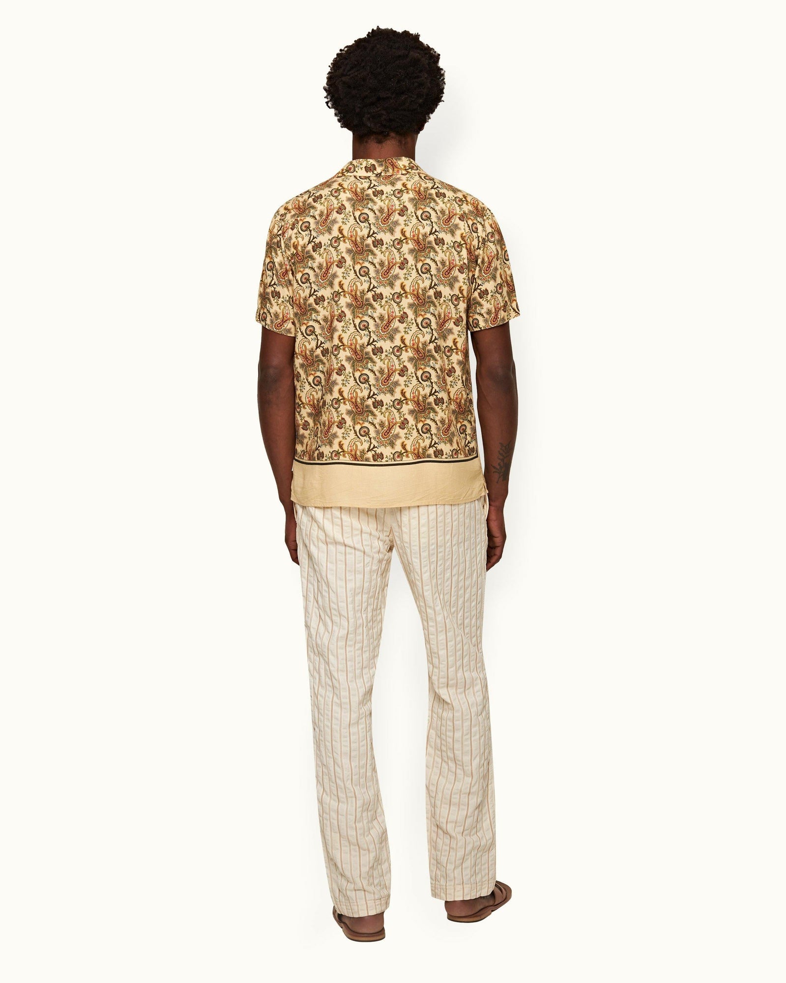 White Sand Relaxed Fit Textured Stripe Cotton Trousers | White Sand