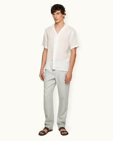 Cornell Linen Tailored Fit Washed Linen Trousers In White Jade Colour | White Jade