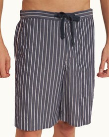 Midnight Navy Pinstripe Relaxed Fit Cotton Lounge Shorts | Midnight Navy