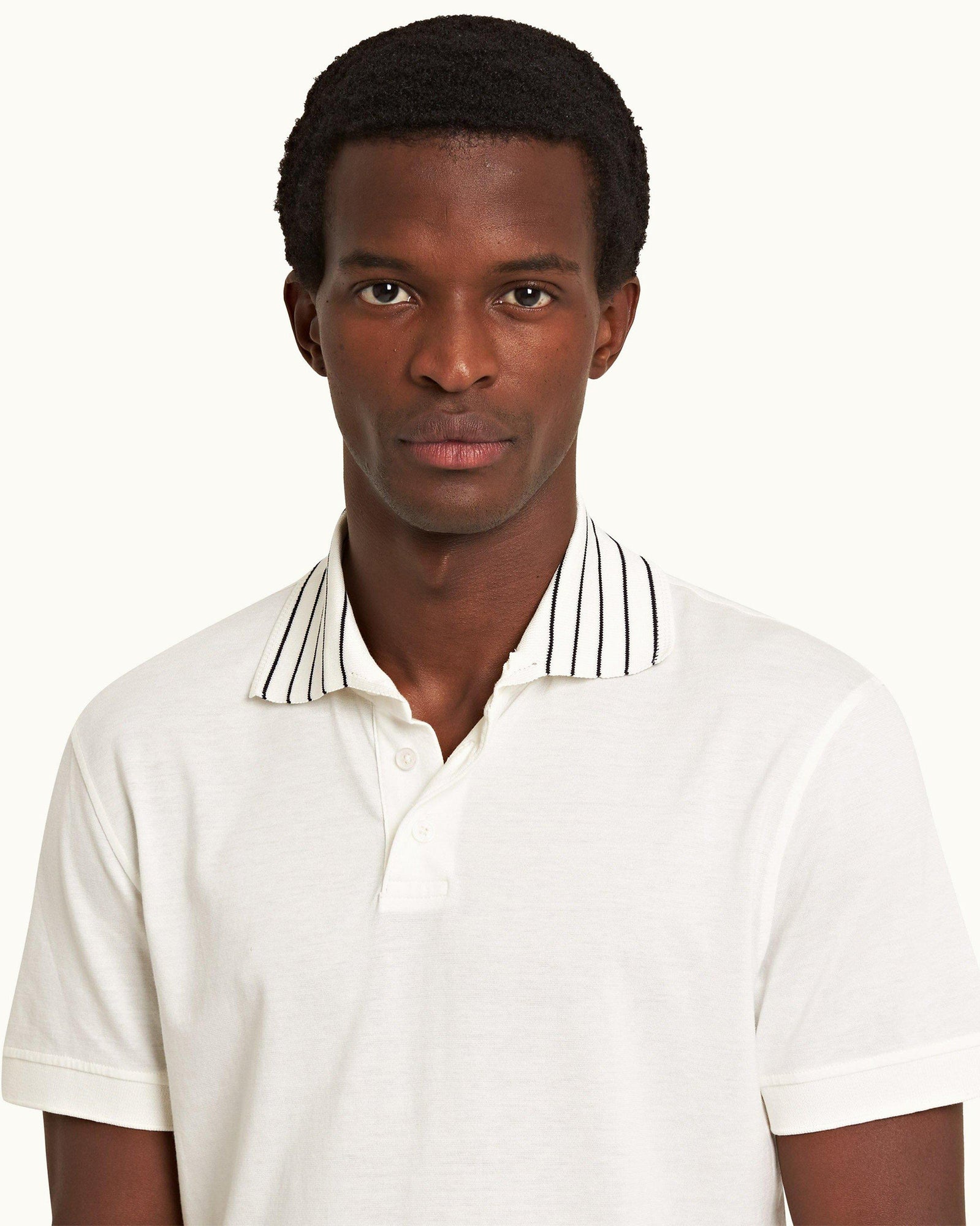 Dominic Stripe Sea Mist Classic Fit Stripe Rib Collar Polo Shirt | Sea Mist