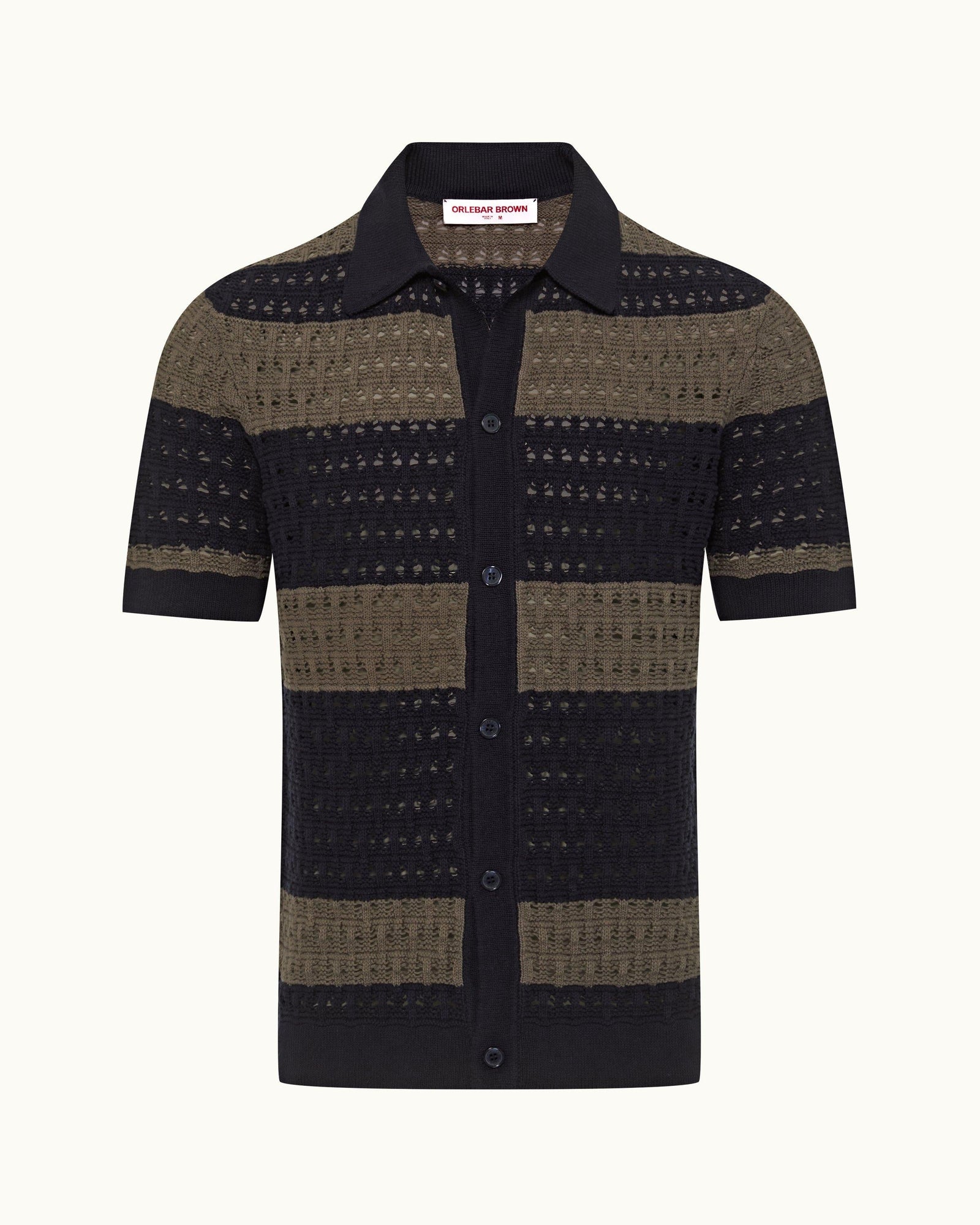 Midnight Navy/Grey Stripe Crochet Knit Shirt | Midnight Navy/Grey