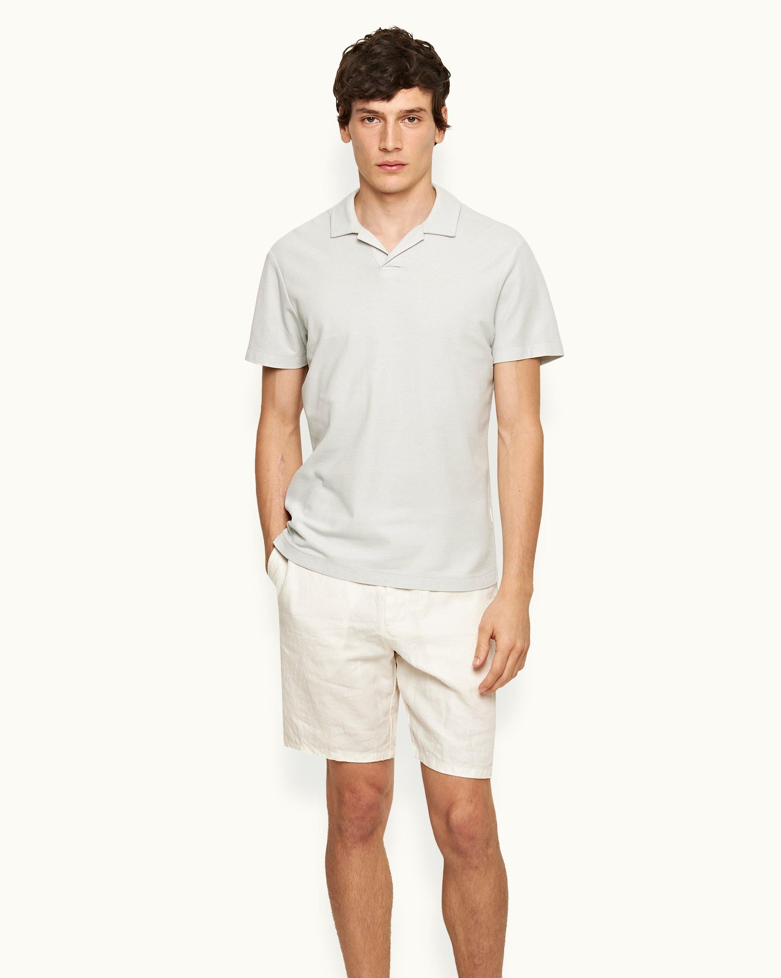 Felix Resort Collar Cotton-Modal Polo Shirt In White Jade | White Jade