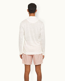 Felix Sea Mist Tailored Fit Long-Sleeve Resort Collar Linen Polo Shirt | Sea Mist