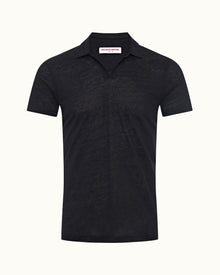 Felix Night Iris Short Resort Collar Short-Sleeve Linen Polo Shirt | Night Iris