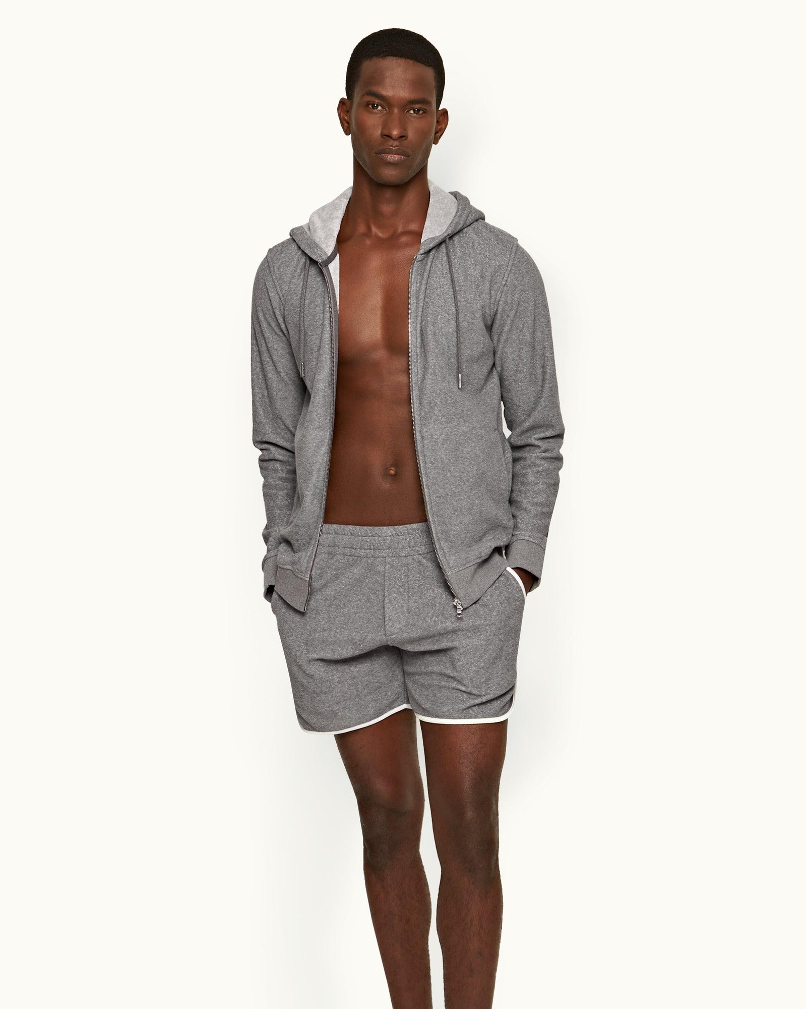 Piranha Grey Marl Contrast Binding Classic Fit Sweat Shorts | Piranha Grey Marl