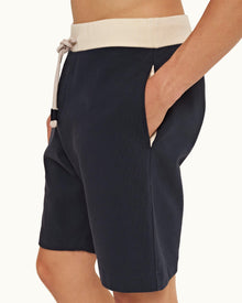 Night Iris Contrast Classic Fit Washed Organic Cotton Sweat Shorts | Night Iris