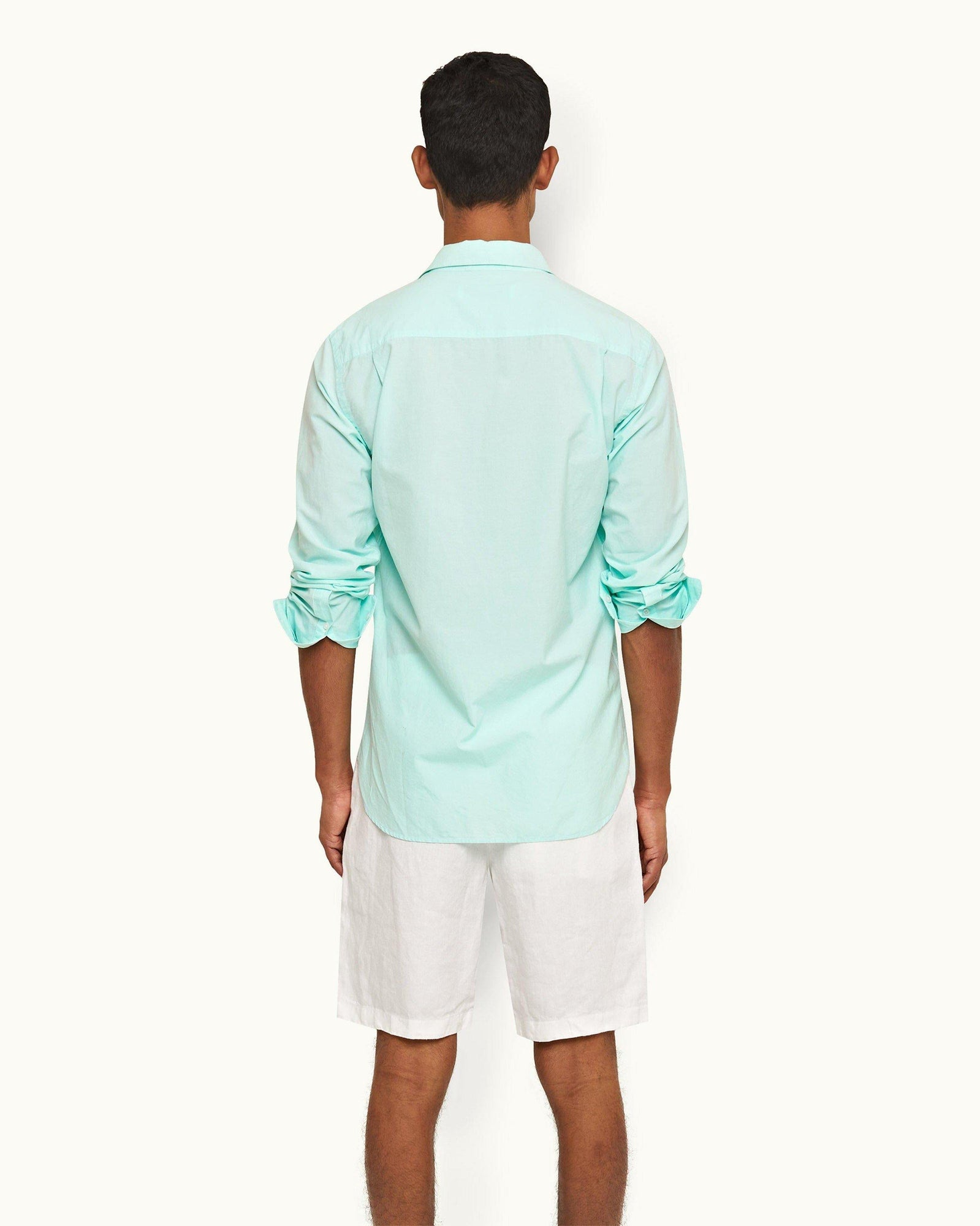 Clear Sky/White Tailored Fit Classic Collar Weft Cotton Shirt | Clear Sky/White