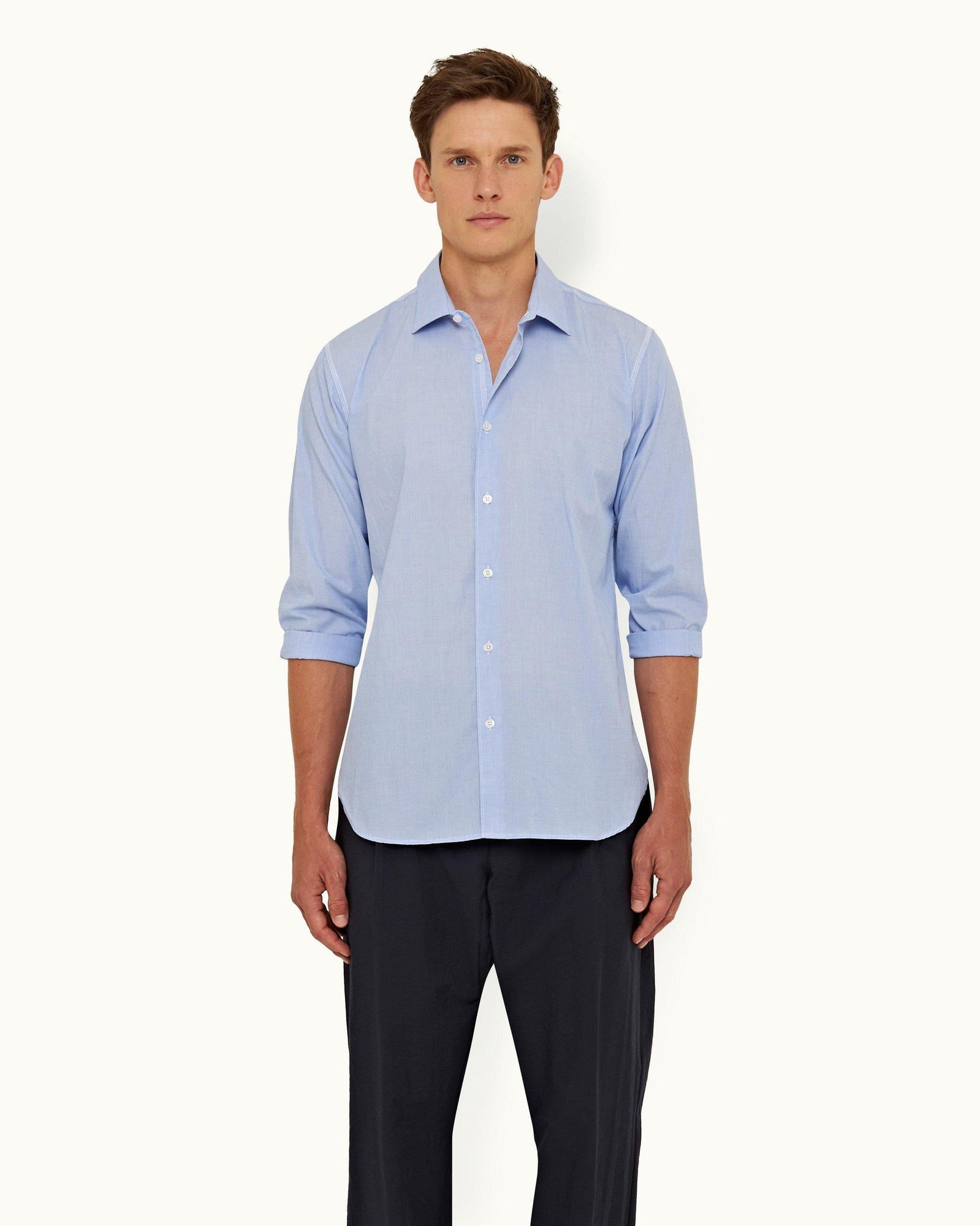 Pale Blue Tailored Fit Classic Collar Cotton Shirt | Pale Blue