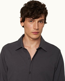 Tailored Fit Classic Collar Cotton-Silk Shirt In Piranha Grey | Piranha Grey