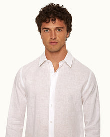 Giles Linen Matchstick/White Tailored Fit Classic Collar Linen Shirt | Matchstick/White