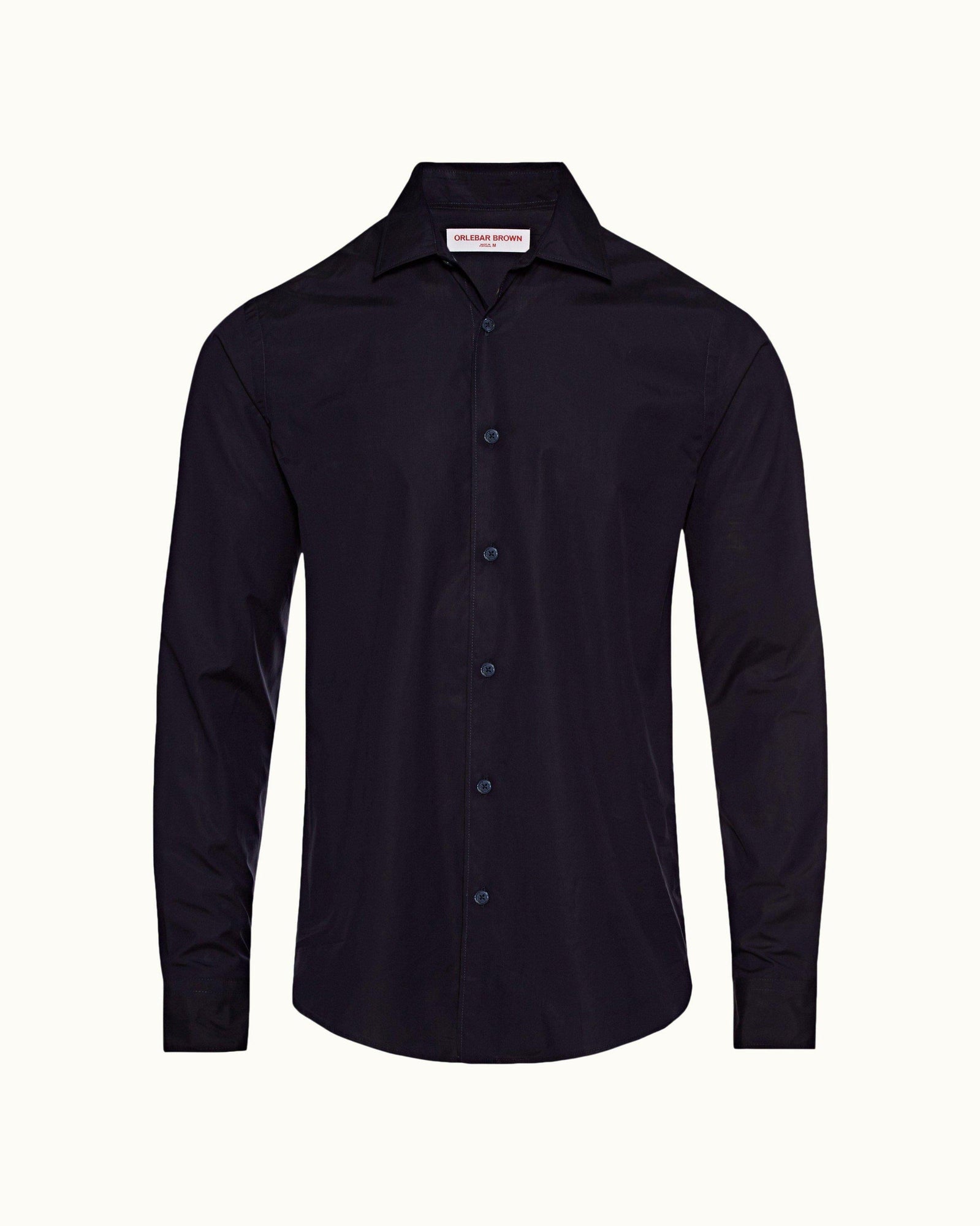 Giles Poplin Navy Classic Collar Tailored Fit Shirt | Navy