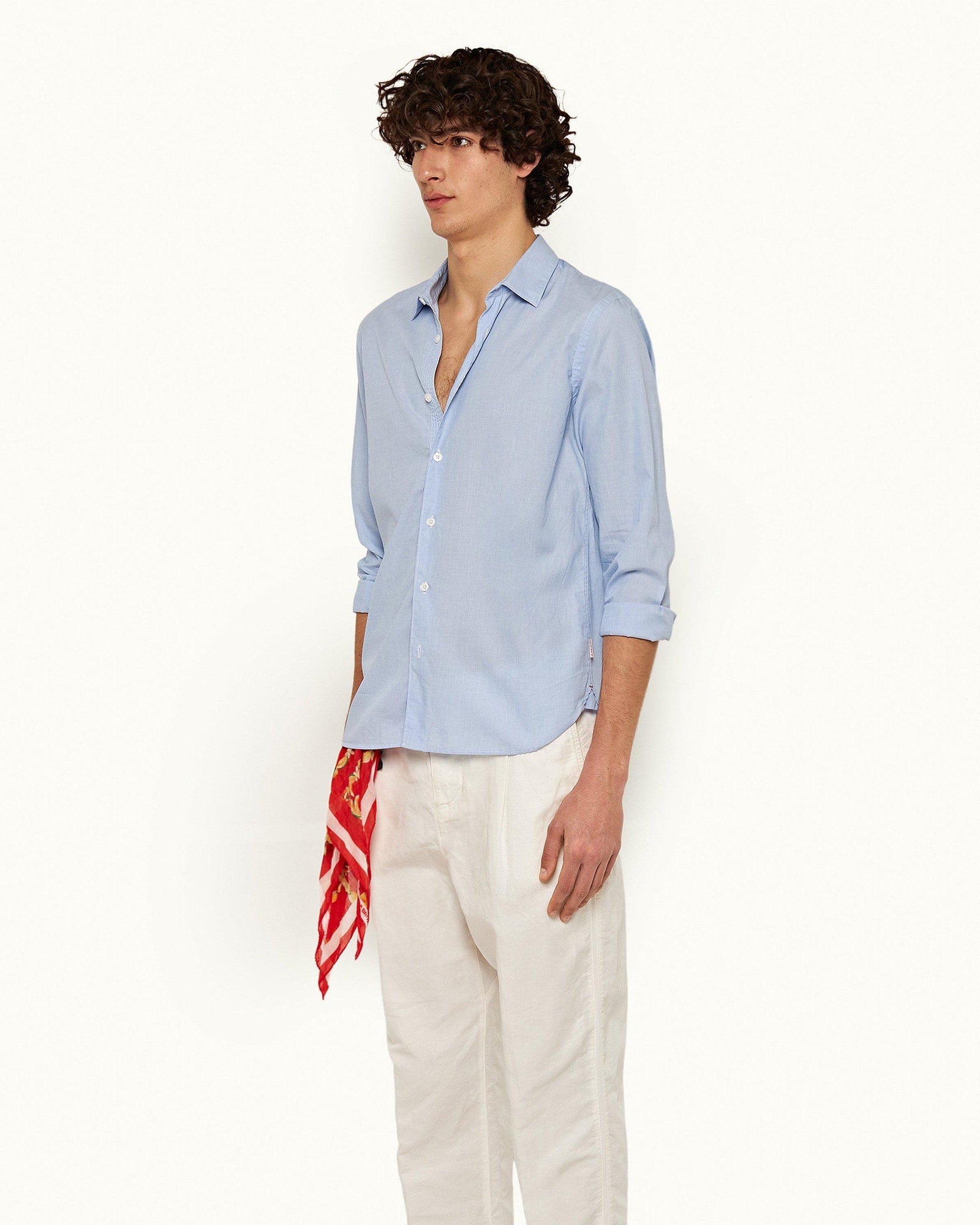 Ice Blue/White Classic Collar Stitch End On End Shirt | Ice Blue/White