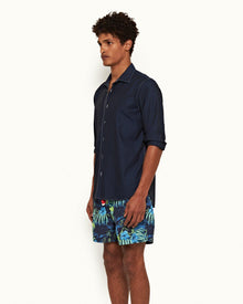 Navy/White Classic Collar Stitch End On End Shirt | Navy/White