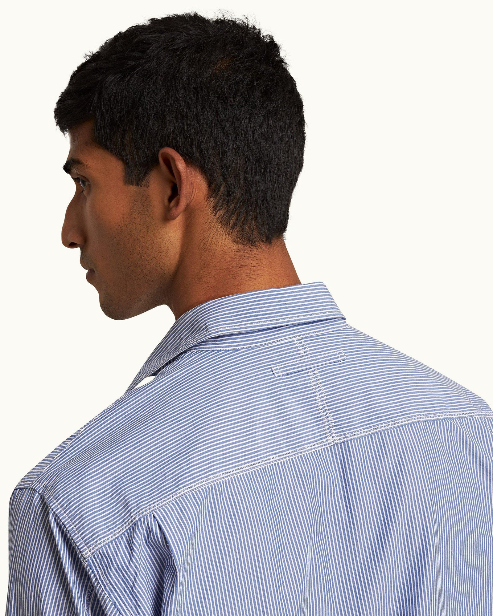 Midnight Navy/White Stripe Relaxed Fit Classic Collar Cotton Shirt | Midnight Navy/White