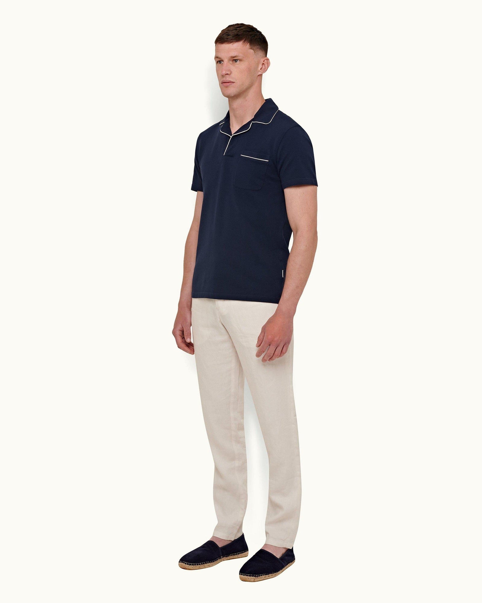 Griffon Linen White Sand Tailored Fit Linen Trousers | White Sand