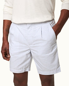 Light Island Sky/White Tailored Fit Engineered Twin Stripe Cotton Shorts | Light Island Sky/White