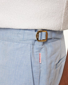 Harrop Light Blue Two-Tone Effect Tailored Fit Cotton-Linen Shorts | Light Blue