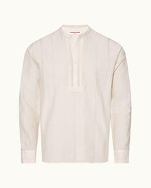 White Easy Fit Overhead Texture Cotton Stripe Shirt | White