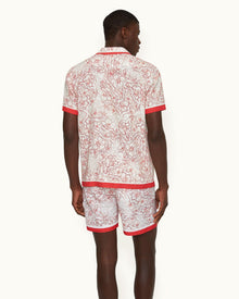 Hibbert Floral Nouveau Print Classic Fit Capri Collar Shirt in Summer Red/White Sand | Summer Red/White Sand