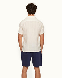 Hibbert Linen Sandbar Capri Collar Short-Sleeve Stripe Linen Shirt | Sandbar